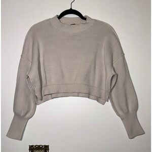 Free People Easy Street Cropped Ribbed Oversized Pullover Sweater Beige XS